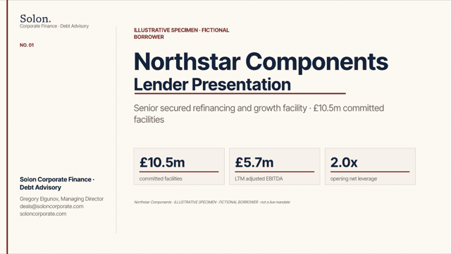 Specimen lender presentation, title slide