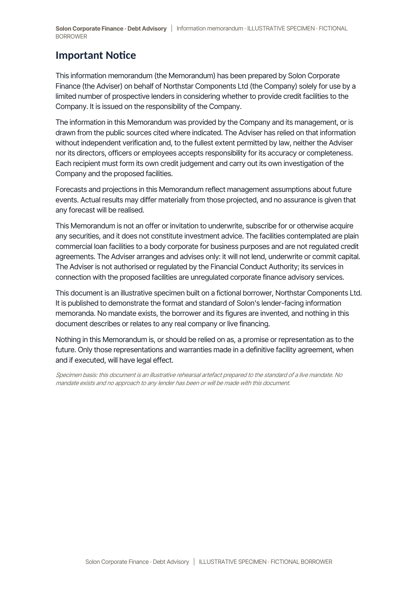 Specimen information memorandum, page 2