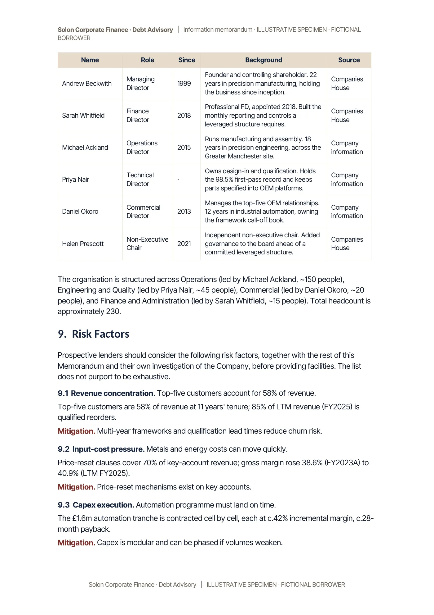 Specimen information memorandum, page 12